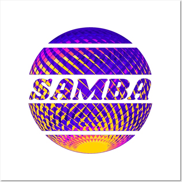 Purple yellow disco ball with the inscription "Samba". Wall Art by Bailamor